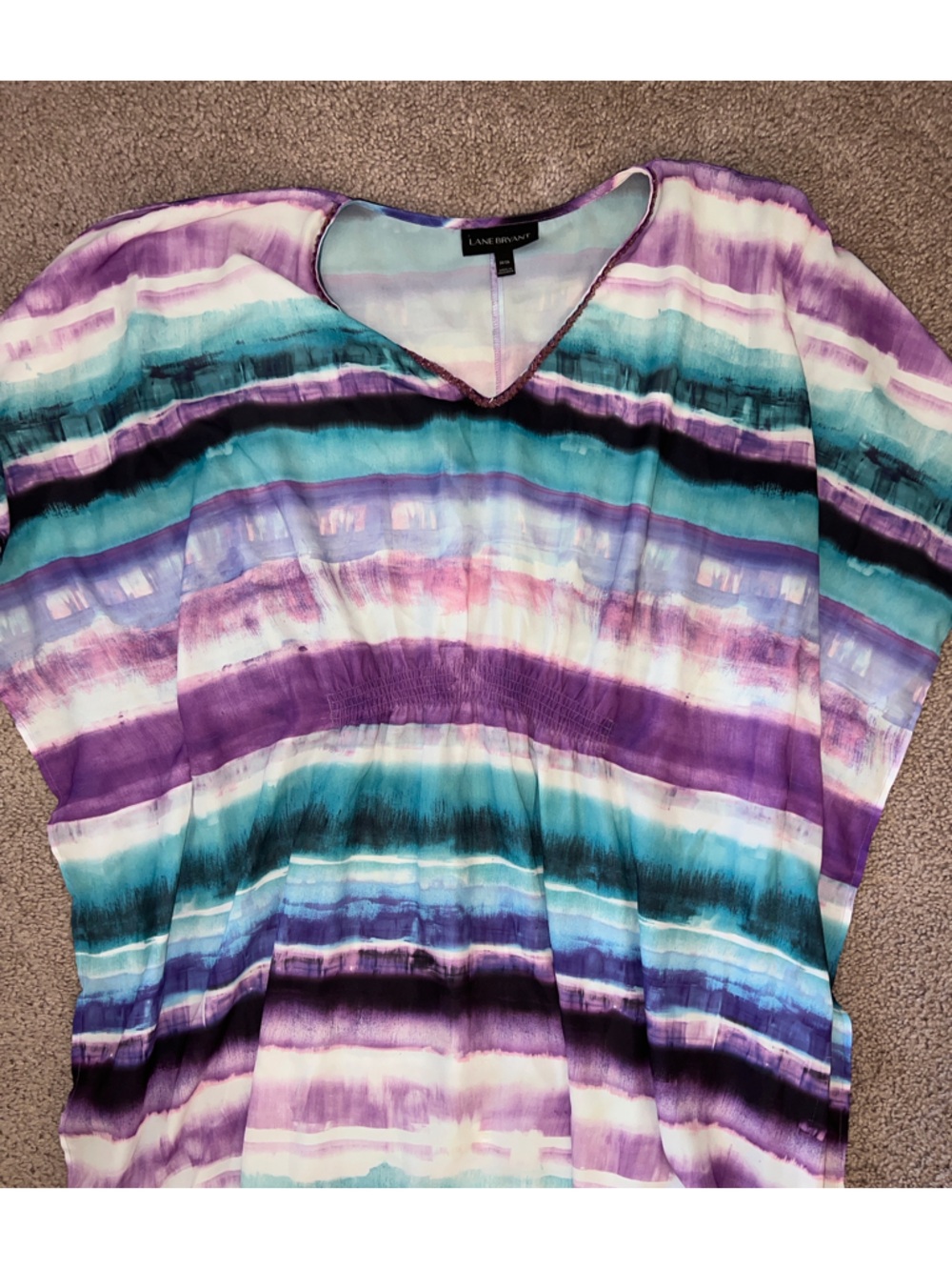 Lane Bryant Pastel Stripe Top in Teal, Purple & White